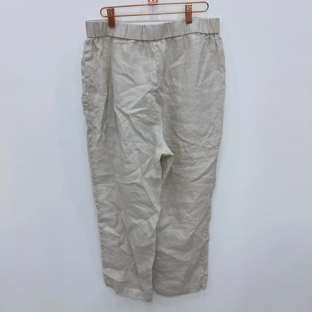 Quince Sand European Flax Linen Tapered Ankle Pant Sz Large Elastic Waist